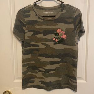 Lucky Brand Women’s Camo Top w/ Embroidery Flowers
